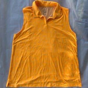NIKE DRI-FIT WOMEN’S SLEEVELESS GOLF POLO BRIGHT ORANGE/GEOMETRIC PRINT SIZE XL